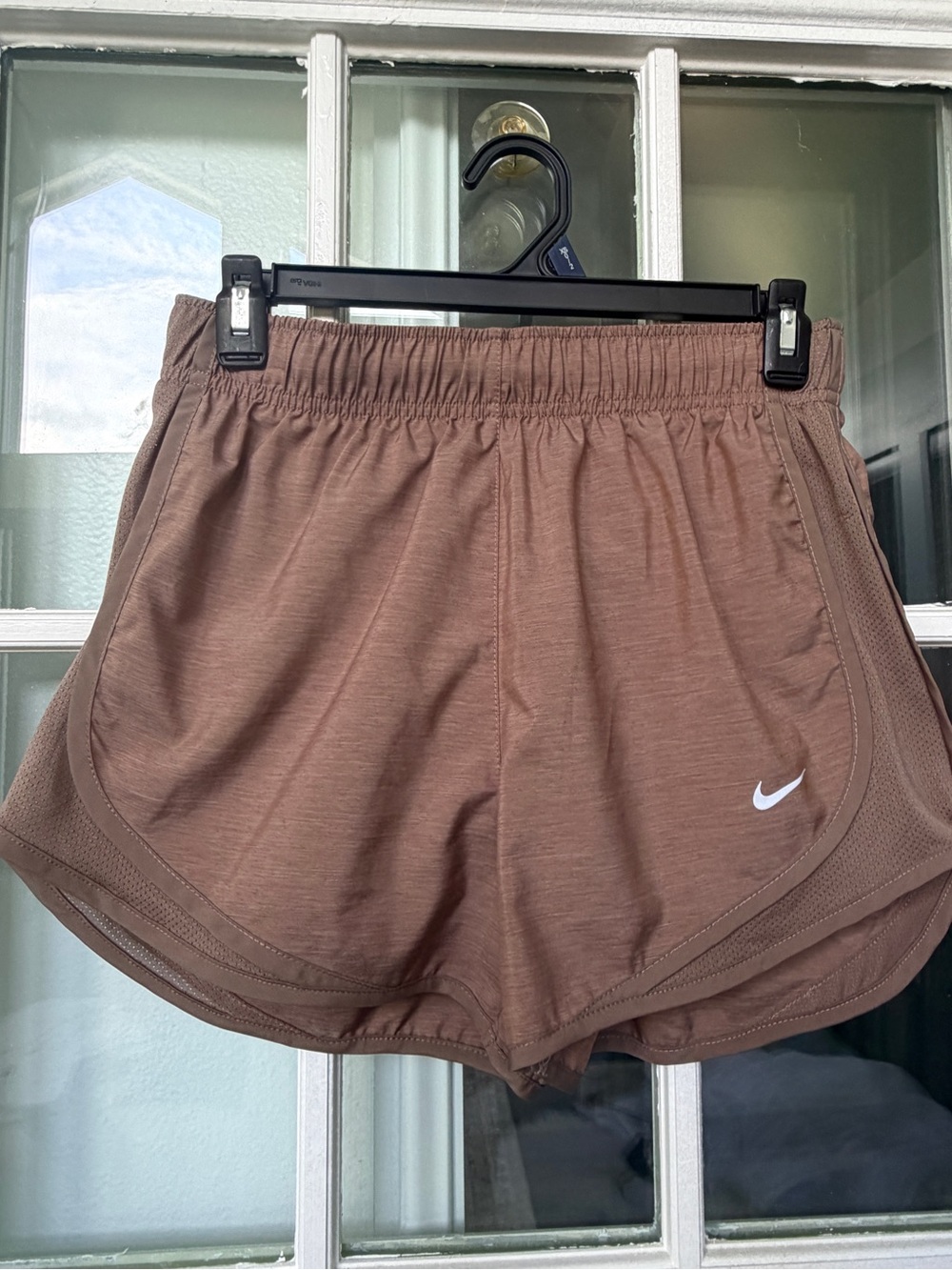 Nike Tempo Brown Women's Athletic Shorts with White Swoosh